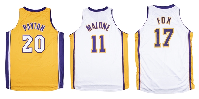 Lot of (3) Rick Fox, Karl Malone & Gary Payton Los Angeles Lakers Pro Cut & Retail Jerseys (Fox LOA)